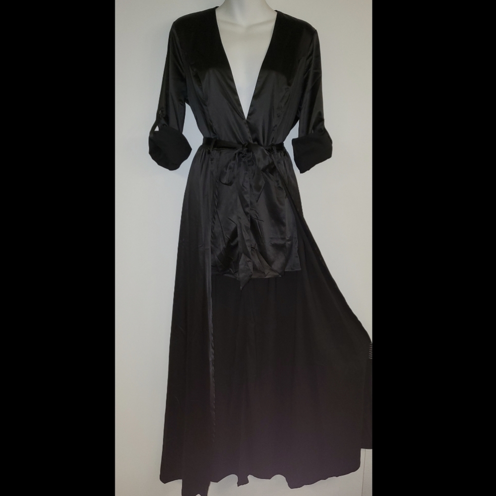 Black Satin feel romper with train